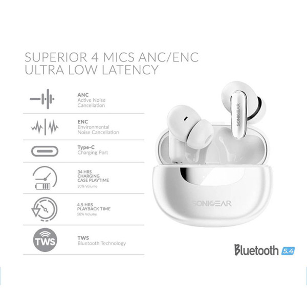 SONICGEAR EARPHONES/HEADPHONES/EARBUDS EARPUMP Q5 WHITE