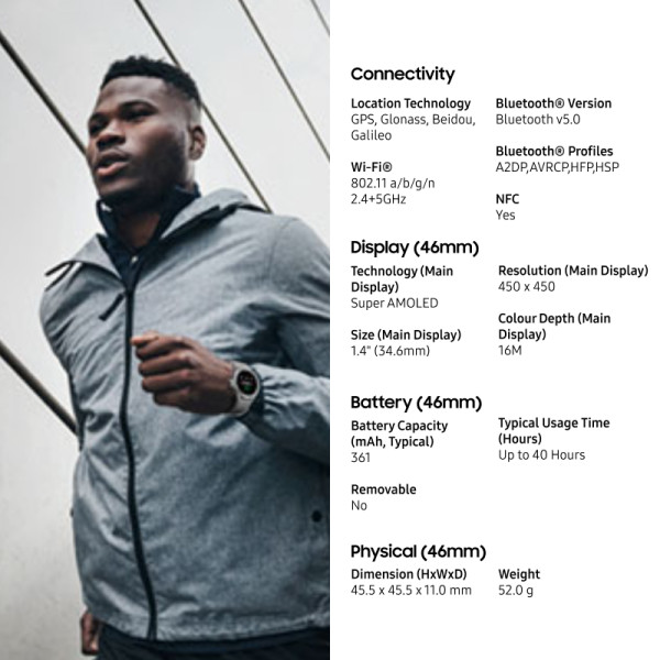 SAMSUNG SMART WATCH SM-R890NZSAASA-46-BT-SIL-GW4