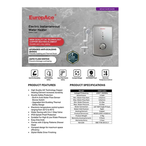 EUROPACE WATER HEATER EWH11A1
