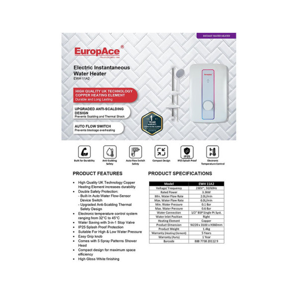 EUROPACE WATER HEATER EWH11A2