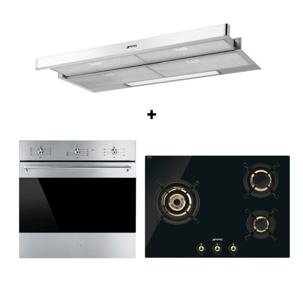 SMEG GAS RANGE PACKAGE PC73GNO+KSET9XE2+SF6381X