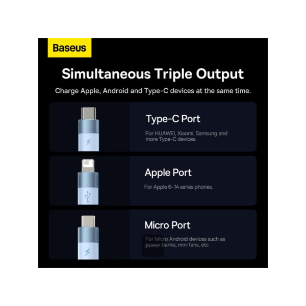 BASEUS CABLES STARSPEED 1IN3 1.2M CABLE BLK