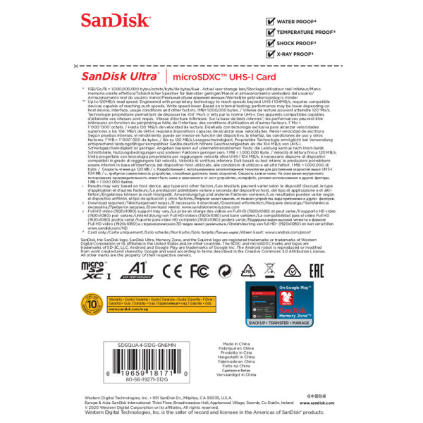 SANDISK MEMORY SD CARD SDSQUA4-512G-GN6MN